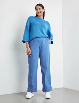 SAMOON Damski Spodnie z szerokimi nogawkami z elastycznej bawełny Carlotta Niebieski Jednokolorowy