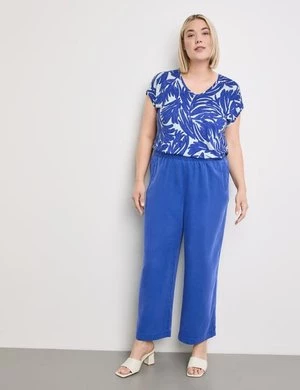 SAMOON Damski Szerokie spodnie na lato z lyocellu Niebieski Jednokolorowy
