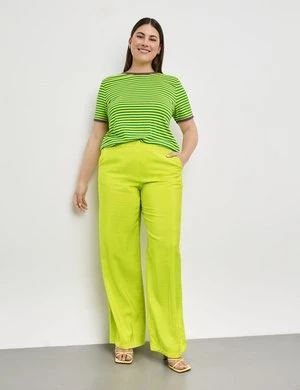 SAMOON Damski Szerokie spodnie o delikatnym połysku Carlotta Zielony Jednokolorowy