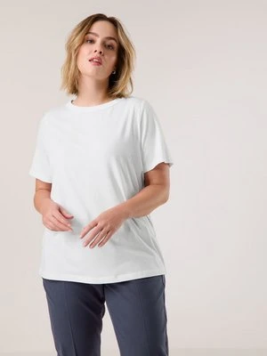 SAMOON Damski T-shirt basic 68cm krótkie Okrągły, Biały Jednokolorowy Gerry Weber