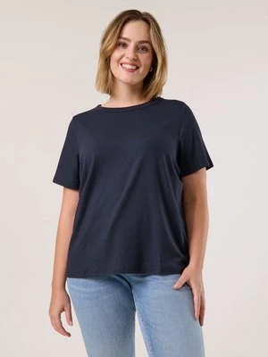 SAMOON Damski T-shirt basic 68cm krótkie Okrągły, Niebieski Jednokolorowy Gerry Weber