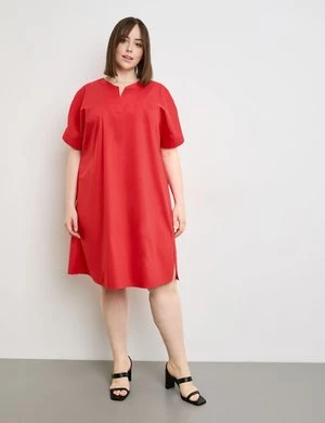 SAMOON Damski Tunikowa sukienka z mieszanki bawełnianej krótkie Tunikowy dekolt Czerwony Jednokolorowy