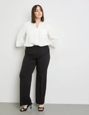 SAMOON Damski Wytworne spodnie z kantami z szeroką nogawką Carlotta Czarny Jednokolorowy