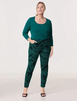 SAMOON Damski Żakardowe spodnie z flokowym nadrukiem Betty Zielony Wzorzysty