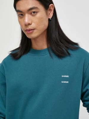 Samsoe Samsoe bluza bawełniana JOEL męska kolor turkusowy gładka M22300127