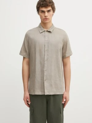 Samsoe Samsoe koszula lniana SAAVAN kolor beżowy regular z kołnierzykiem klasycznym M24100052