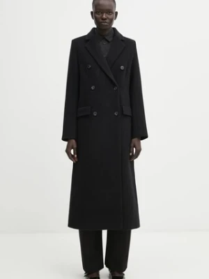 Samsoe Samsoe płaszcz wełniany kolor czarny przejściowy dwurzędowy