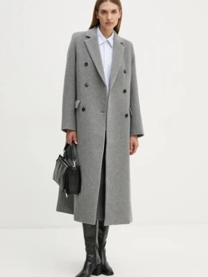 Samsoe Samsoe płaszcz wełniany kolor szary przejściowy dwurzędowy