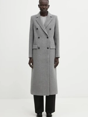 Samsoe Samsoe płaszcz wełniany kolor szary przejściowy dwurzędowy