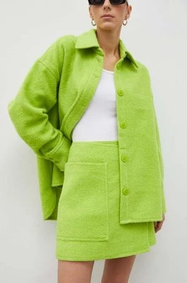 Samsoe Samsoe spódnica z domieszką wełny INEZ kolor zielony mini prosta F23400012