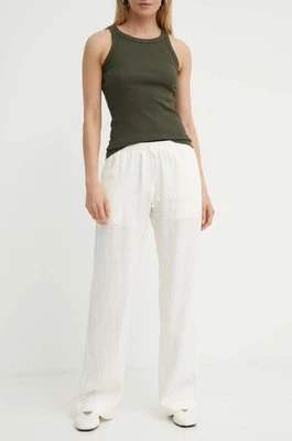 Samsoe Samsoe spodnie lniane HOYS kolor biały proste medium waist F23900002