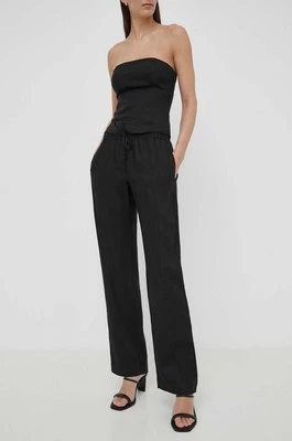 Samsoe Samsoe spodnie lniane HOYS kolor czarny proste medium waist F23900002