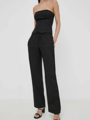 Samsoe Samsoe spodnie lniane HOYS kolor czarny proste medium waist F23900002