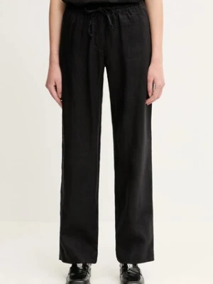 Samsoe Samsoe spodnie lniane HOYS kolor czarny proste medium waist F23900002