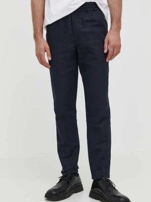 Samsoe Samsoe spodnie lniane kolor granatowy dopasowane