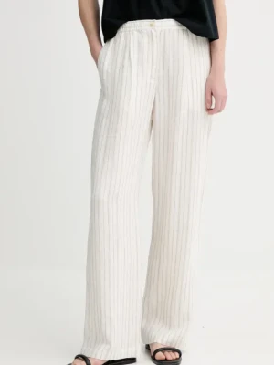Samsoe Samsoe spodnie lniane SATOVE kolor biały proste high waist F25100016