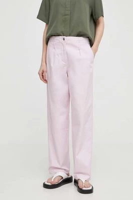 Samsoe Samsoe spodnie z domieszką lnu SALIX kolor różowy proste high waist F24100001