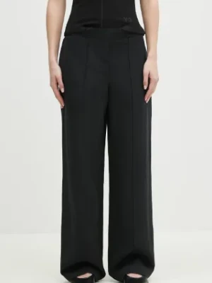 Samsoe Samsoe spodnie z domieszką lnu SAHANI kolor czarny szerokie high waist F25100013