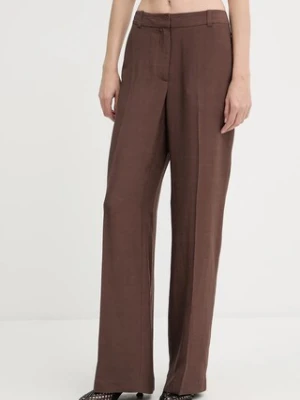 Samsoe Samsoe spodnie z domieszką lnu SALARAY damskie kolor brązowy szerokie high waist F25200023