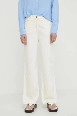 Samsoe Samsoe spodnie z domieszką lnu SASHELLY kolor beżowy proste high waist F24100025