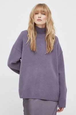 Samsoe Samsoe sweter wełniany KEIKS damski kolor fioletowy ciepły z półgolfem F23400132