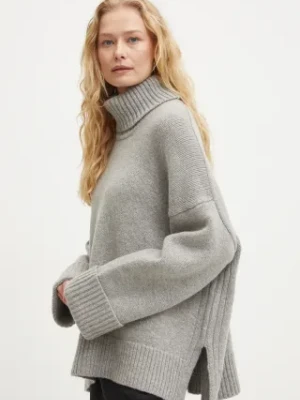 Samsoe Samsoe sweter wełniany SAKEIKU damski kolor szary ciepły z golfem F24400069