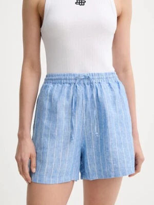 Samsoe Samsoe szorty lniane MAREN kolor fioletowy gładkie high waist F23900001