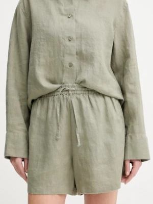 Samsoe Samsoe szorty lniane MAREN kolor zielony gładkie high waist F23900001