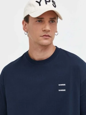 Samsoe Samsoe t-shirt bawełniany JOEL kolor granatowy gładki M22300126