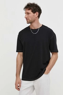 Samsoe Samsoe t-shirt lniany SAGREG kolor czarny gładki M24100072
