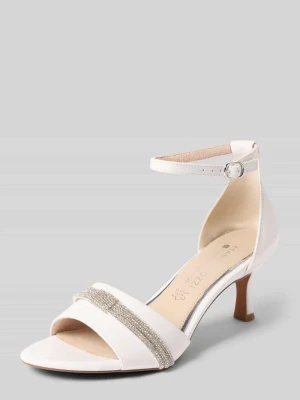 Sandał na obcasie z ozdobnymi kamieniami i szpilką marco tozzi