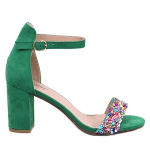 Sandałki na obcasie z kamieniami Valentine Green zielone Inna marka