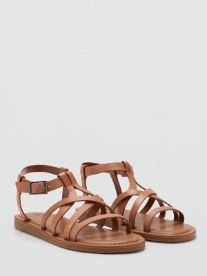Skórzane sandały z krzyżującymi się paskami średni brązowy - Dzieci - - MANGO KIDS