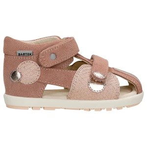 Różowe skórzane sandały dziewczęce Bartek ze złotymi akcentami 84412-85
