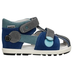 Niebieskie skórzane polsandaly z popielatymi wstawkami Bartek 84412-66