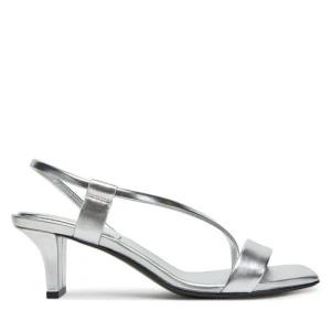 Sandały Calvin Klein Heel Sandal 50 Squared Metallic HW0HW02560 Srebrny