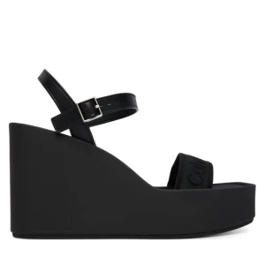 Sandały Calvin Klein Wedge 70 Sndl Webbing Lth HW0HW02882 Czarny
