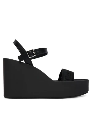 Sandały Calvin Klein Wedge 70 Sndl Webbing Lth HW0HW02882 Czarny