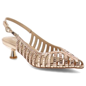 Sandały damskie Alma En Pena, cholewka ze skóry ekologicznej o plecionym, ażurowym wykończeniu zapięcie na pasek wokół pięty spiczasty nosek, różowe,