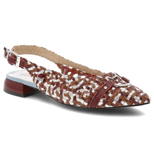 Sandały damskie Anekke, ze skóry naturalnej pleciona cholewka pasek z tyłu niski obcas eleganckie, czerwone, 42383-416