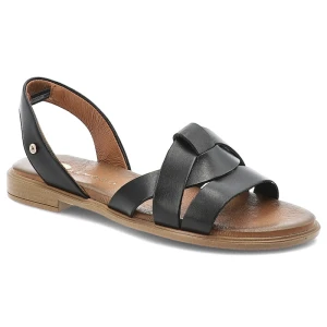 Sandały damskie Armodo, cholewka skóra naturalna płaski fason krzyżujące się paski otwarty nosek niski obcas klasyczna podeszwa, czarny, 40476