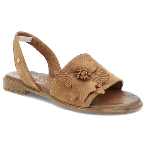 Sandały damskie Armodo, cholewka ze skóry naturalnej o gładkiej strukturze z ozdobnym kwiatem na przodzie, odkryta konstrukcja z regulowanym zapięcie