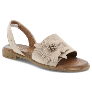 Sandały damskie Armodo, cholewka ze skóry naturalnej odkryta konstrukcja z ozdobnym kwiatem stabilna płaska podeszwa zapewniająca wygodę, beżowe, 404