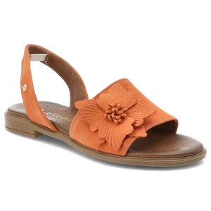 Sandały damskie Armodo, cholewka ze skóry naturalnej płaskie odkryte palce pasek na pięcie ozdobny kwiat, pomarańczowe, 40471