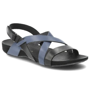 Sandały damskie Armodo, cholewka ze skóry naturalnej z krzyżującymi się paskami w kontrastowej kolorystyce odkryty fason, czarno-niebieskie, 40032