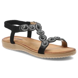 Sandały damskie Artiker, materiałowe z ozdobami na platformie z wygodnymi wkładkami, czarne, 54C1476