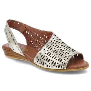 Sandały damskie Artiker, skórzane z dziurkami wsuwane na płaskim obcasie, złote, 56C2551