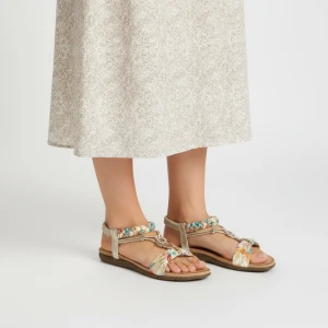 Sandały damskie Artiker, wsuwane na płaskiej podeszwie z ozdobami lekkie i wygodne, złote, 56C1316