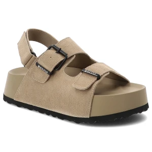 Sandały damskie Big Star, cholewka ze skóry naturalnej zamszowej z regulowanymi paskami na grubej platformie, beżowe, TT274235