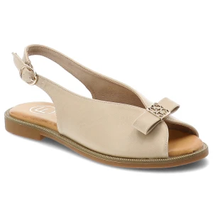 Sandały damskie Filippo, cholewka ze skóry ekologicznej zapinane na sprzączkę z elegancką kokardką, beżowe, DS7923/26